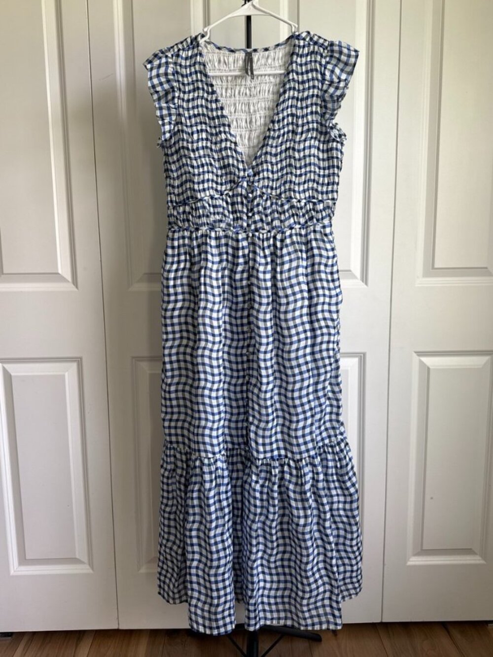 Anthropologie The Peregrine Blue Gingham Midi Dress Size S Cottagecore Winery - Picture 3 of 10
